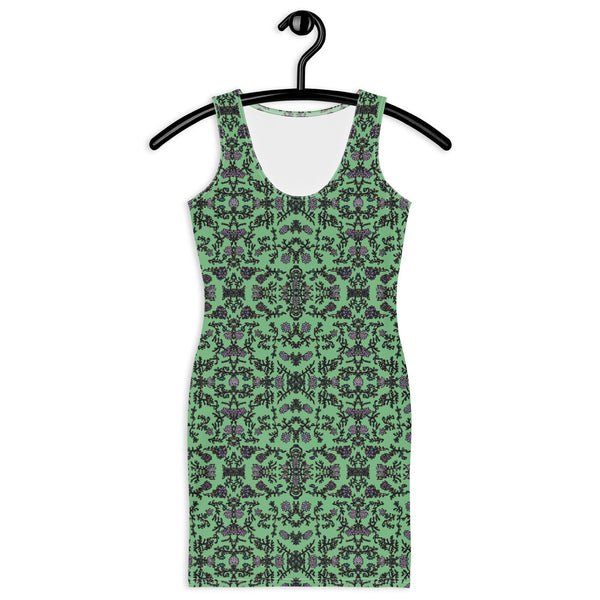 Jade Green Floral Print Dress, Flower Print Classic Tank Sleeveless Comfy Dress- Made in USA/EU/MX