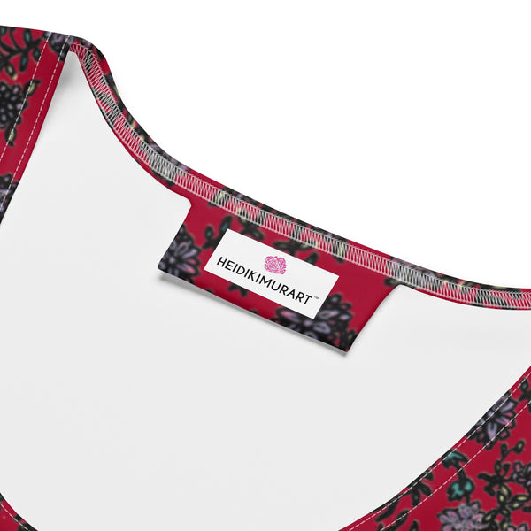 Red Floral Print Dress, Flower Print Classic Tank Sleeveless Comfy Dress- Made in USA/EU/MX