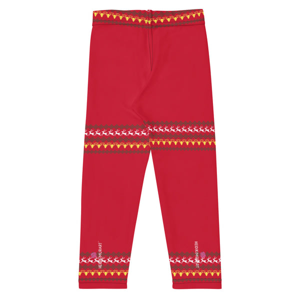 Red Christmas Reindeer Kid's Leggings, Designer Holiday Xmas Party Children's Fashion Designer Kid's Girl's Leggings Active Wear 38-40 UPF Fitness Workout Gym Wear Running Tights, Comfy Stretchy Pants (2T-7) Made in USA/EU/MX, Girls' Leggings & Pants, Leggings For Girls, Designer Girls Leggings Tights, Leggings For Girl Child
