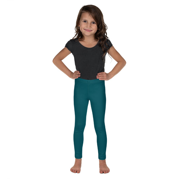 Teal Blue Solid Color Kid's Leggings, Blue Solid Color Print Designer Kid's Girl's Leggings Active Wear 38-40 UPF Fitness Workout Gym Wear Running Tights, Comfy Stretchy Pants (2T-7) Made in USA/EU/MX, Girls' Leggings & Pants, Leggings For Girls, Designer Girls Leggings Tights, Leggings For Girl Child