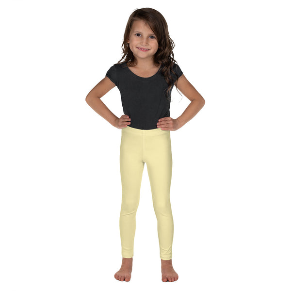 Pastel Yellow Kid's Leggings, Pale Yellow Solid Color Print Designer Kid's Girl's Leggings Active Wear 38-40 UPF Fitness Workout Gym Wear Running Tights, , Premium Unisex Tights For Boys And Girls, Comfy Stretchy Pants (2T-7) Made in USA/EU/MX, Girls' Leggings & Pants, Leggings For Girls, Designer Girls Leggings Tights, Leggings For Girl Child