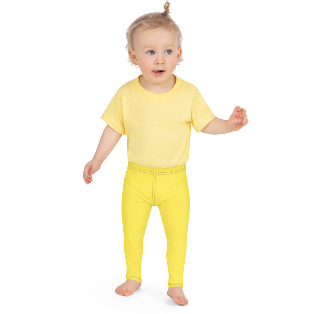 Bright Yellow Kid's Leggings, Premium Unisex Colorful Tights For