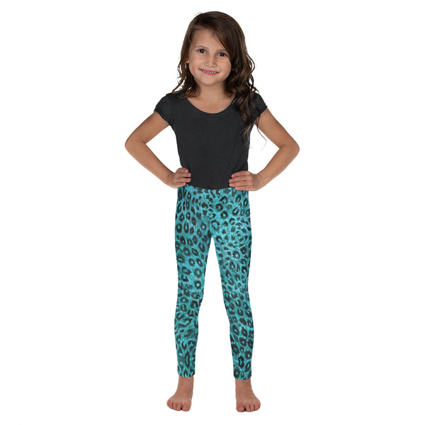 Blue Leopard Print Kid's Leggings, Animal Print Children's Fashion Designer Kid's Girl's Leggings Active Wear 38-40 UPF Fitness Workout Gym Wear Running Tights, Comfy Stretchy Pants (2T-7) Made in USA/EU/MX, Girls' Leggings & Pants, Leggings For Girls, Designer Girls Leggings Tights, Leggings For Girl Child