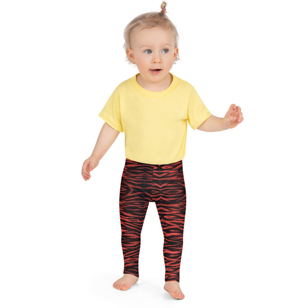 Red Tiger Striped Kid's Leggings, Animal Print Children's Fashion Designer Kid's Girl's Leggings Active Wear 38-40 UPF Fitness Workout Gym Wear Running Tights, Comfy Stretchy Pants (2T-7) Made in USA/EU/MX, Girls' Leggings & Pants, Leggings For Girls, Designer Girls Leggings Tights, Leggings For Girl Child