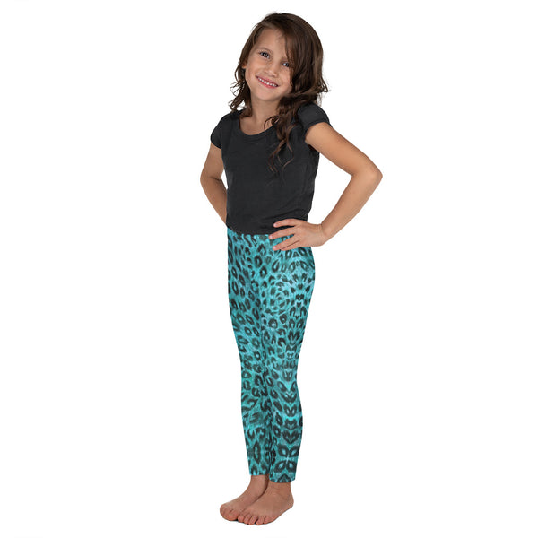 Blue Leopard Print Kid's Leggings, Animal Print Children's Fashion Designer Kid's Girl's Leggings Active Wear 38-40 UPF Fitness Workout Gym Wear Running Tights, Comfy Stretchy Pants (2T-7) Made in USA/EU/MX, Girls' Leggings & Pants, Leggings For Girls, Designer Girls Leggings Tights, Leggings For Girl Child