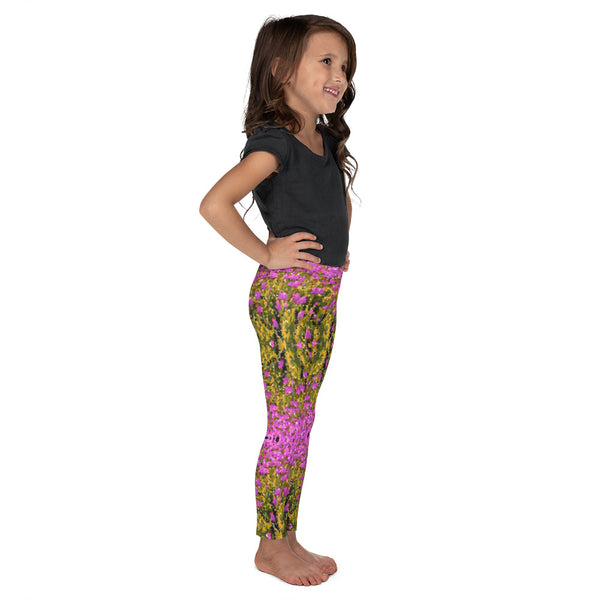 Pink Abstract Print Kid's Leggings, Pink Floral Print Designer Kid's Girl's Leggings Active Wear 38-40 UPF Fitness Workout Gym Wear Running Tights, Comfy Stretchy Pants (2T-7) Made in USA/EU/MX, Girls' Leggings & Pants, Leggings For Girls, Designer Girls Leggings Tights, Leggings For Girl Child