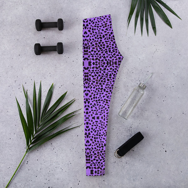 Purple Cheetah Print Leggings-Heidikimurart Limited -Heidi Kimura Art LLC