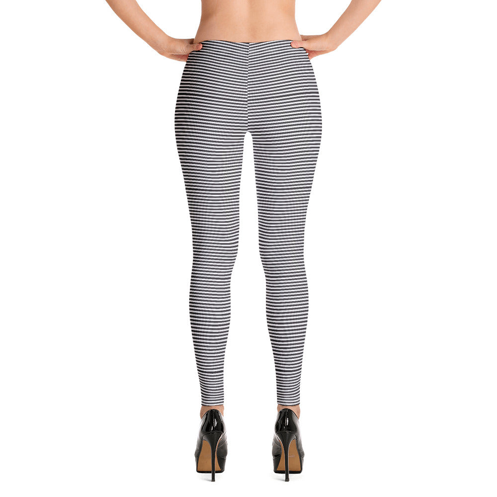 Black White Striped Women's Leggings - Heidikimurart Limited 