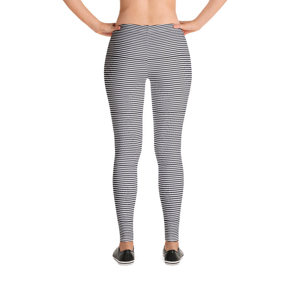 Black White Striped Women's Leggings - Heidikimurart Limited 