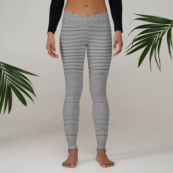 Black White Striped Women's Leggings - Heidikimurart Limited 