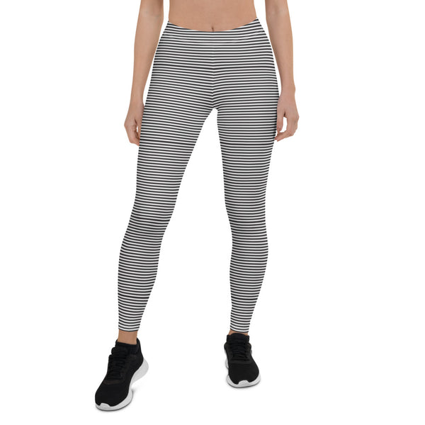 Black White Striped Women's Leggings - Heidikimurart Limited 