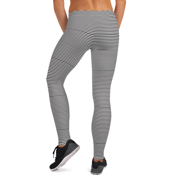 Black White Striped Women's Leggings - Heidikimurart Limited 