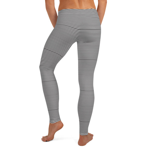 Black White Striped Women's Leggings - Heidikimurart Limited 