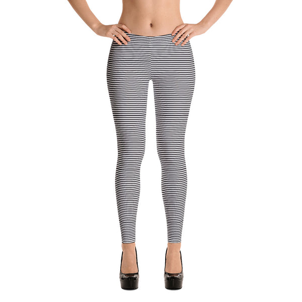 Black White Striped Women's Leggings - Heidikimurart Limited 