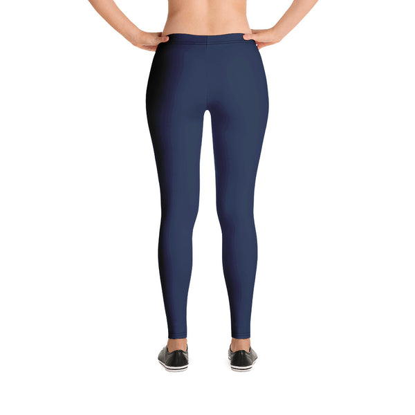 Navy Blue Women's Casual Leggings, Solid Navy Blue Color Fashion Fancy Women's Long Dressy Casual Fashion Leggings/ Running Tights - Made in USA/ EU/ MX (US Size: XS-XL)