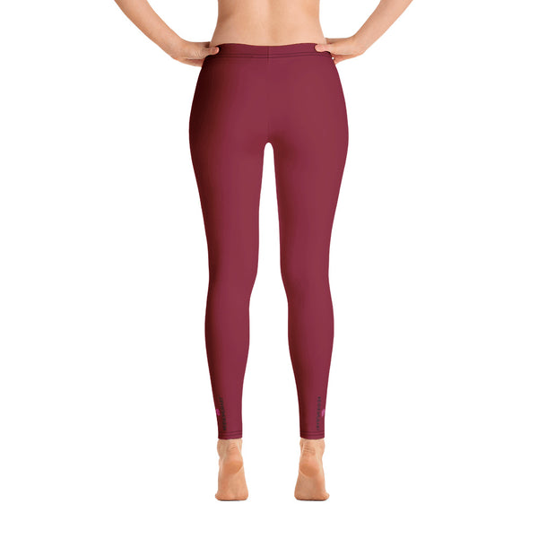 Dark Red Women's Casual Leggings, Wine Red Best Solid Color Fashion Fancy Women's Long Dressy Casual Fashion Leggings/ Running Tights - Made in USA/ EU/ MX (US Size: XS-XL)