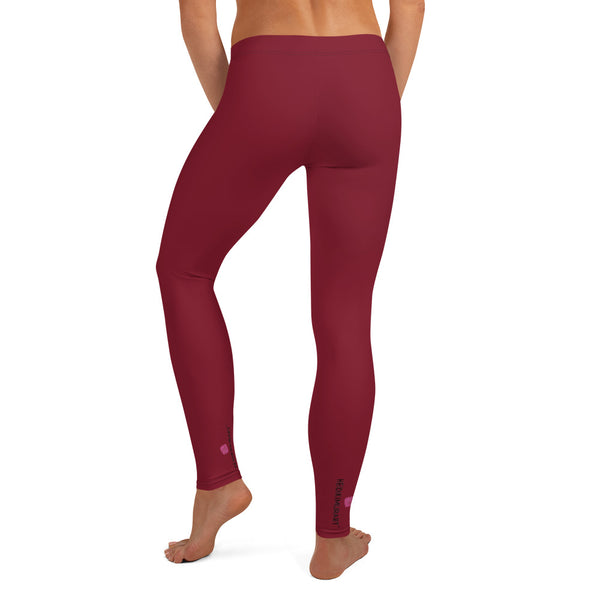 Dark Red Women's Casual Leggings, Wine Red Best Solid Color Fashion Fancy Women's Long Dressy Casual Fashion Leggings/ Running Tights - Made in USA/ EU/ MX (US Size: XS-XL)