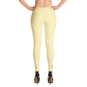 Pastel Yellow Women's Casual Leggings, Premium Luxury Designer