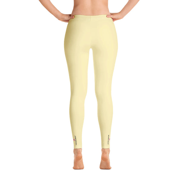 Pastel Yellow Women's Casual Leggings, Solid Pale Yellow Color Fashion Fancy Women's Long Dressy Casual Fashion Leggings/ Running Tights - Made in USA/ EU/ MX (US Size: XS-XL)