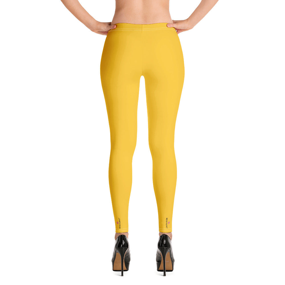  Yellow Solid Color Casual Leggings, Best Solid Color Fashion Fancy Women's Long Dressy Casual Fashion Leggings/ Running Tights - Made in USA/ EU/ MX (US Size: XS-XL)