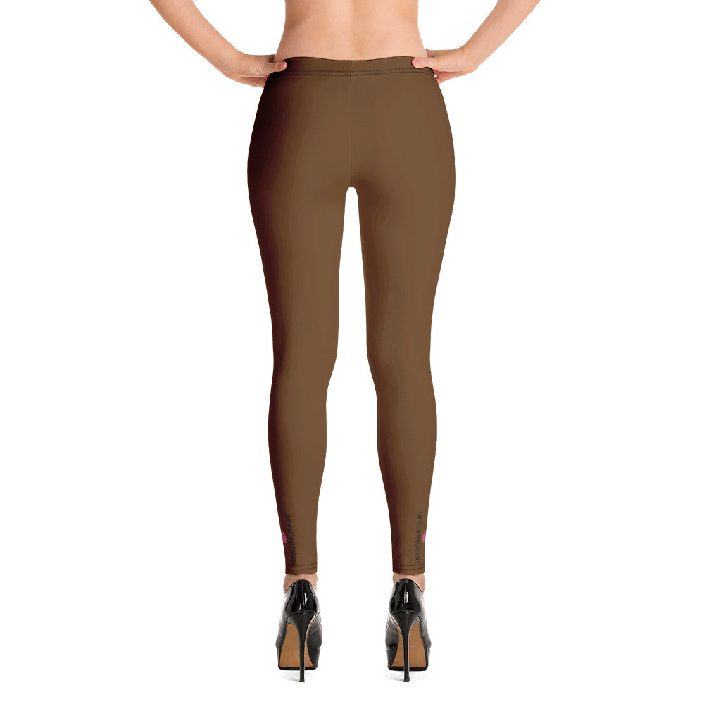 Brown Solid Color Women's Casual Leggings, Modern Minimalist Dressy Long  Best Tights-Made in USA