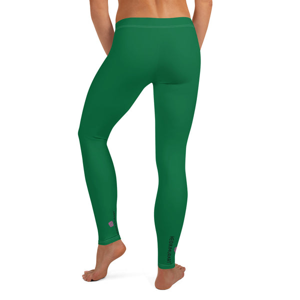 Dark Green Women's Casual Leggings, Solid Color Fashion Fancy Women's Long Dressy Casual Fashion Leggings/ Running Tights - Made in USA/ EU/ MX (US Size: XS-XL)