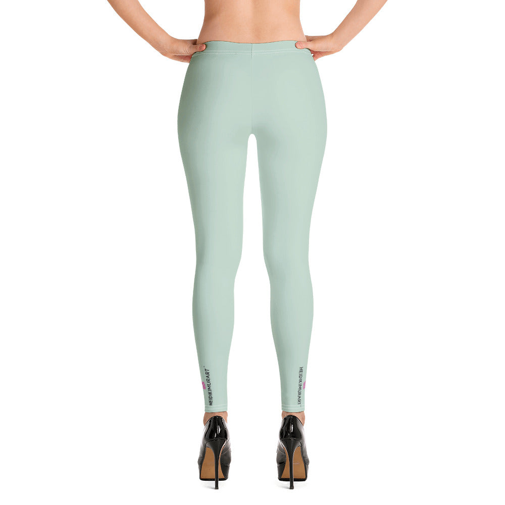 Pastel Green Women's Casual Leggings, Solid Light Green Color Fashion Fancy Women's Long Dressy Casual Fashion Leggings/ Running Tights - Made in USA/ EU/ MX (US Size: XS-XL)
