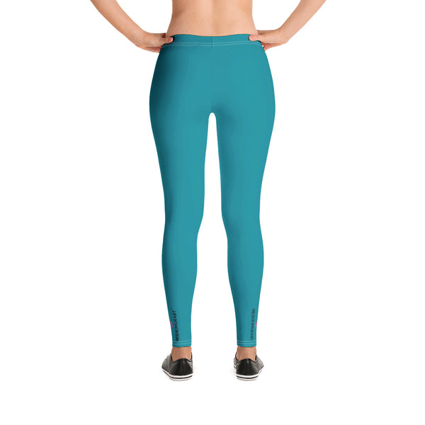Teal Blue Women's Casual Leggings - Heidikimurart Limited Teal Blue Women's Casual Leggings, Solid Color Modern Essential Women's Long Tights, Women's Long Dressy Casual Fashion Leggings/ Running Tights - Made in USA/ EU/ MX (US Size: XS-XL)