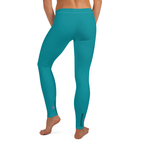 Teal Blue Women's Casual Leggings - Heidikimurart Limited Teal Blue Women's Casual Leggings, Solid Color Modern Essential Women's Long Tights, Women's Long Dressy Casual Fashion Leggings/ Running Tights - Made in USA/ EU/ MX (US Size: XS-XL)