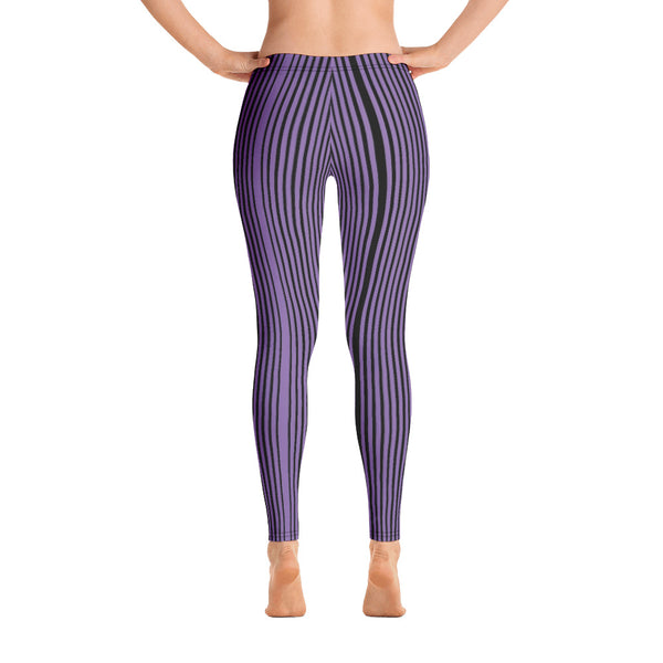Purple Striped Casual Leggings - Heidikimurart Limited  Purple Striped Casual Leggings, Modern Long Vertical Striped Casual Tights Modern Essential Women's Long Tights, Women's Long Dressy Casual Fashion Leggings/ Running Tights - Made in USA/ EU/ MX (US Size: XS-XL)
