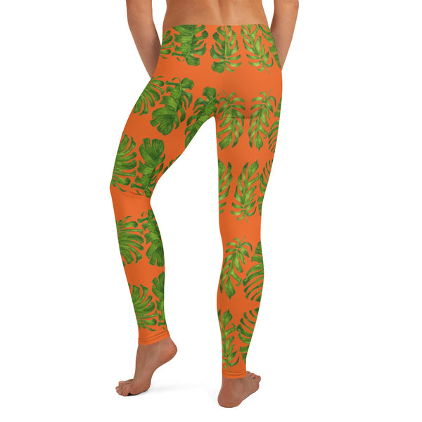 Orange Tropical Leaf Leggings - Heidikimurart Limited 