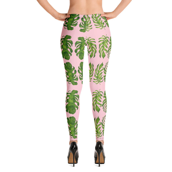 Pink Tropical Leaf Leggings - Heidikimurart Limited 