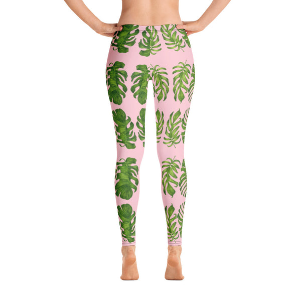 Pink Tropical Leaf Leggings - Heidikimurart Limited 