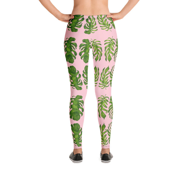 Pink Tropical Leaf Leggings - Heidikimurart Limited 