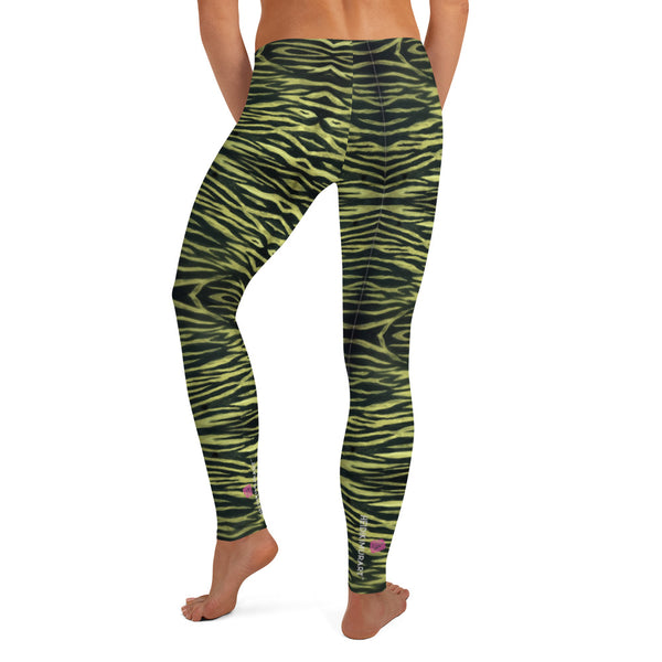 Yellow Tiger Striped Casual Leggings, Animal Print Tiger Stripes Women's Long Tights, Women's Long Dressy Casual Fashion Leggings/ Running Tights - Made in USA/ EU/ MX (US Size: XS-XL)