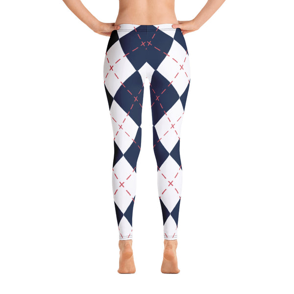 Blue White Plaid Print Leggings