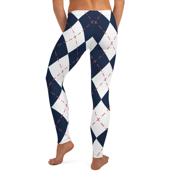 Blue White Plaid Print Leggings