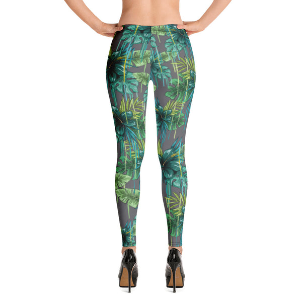 Grey Tropical Casual Women's Leggings