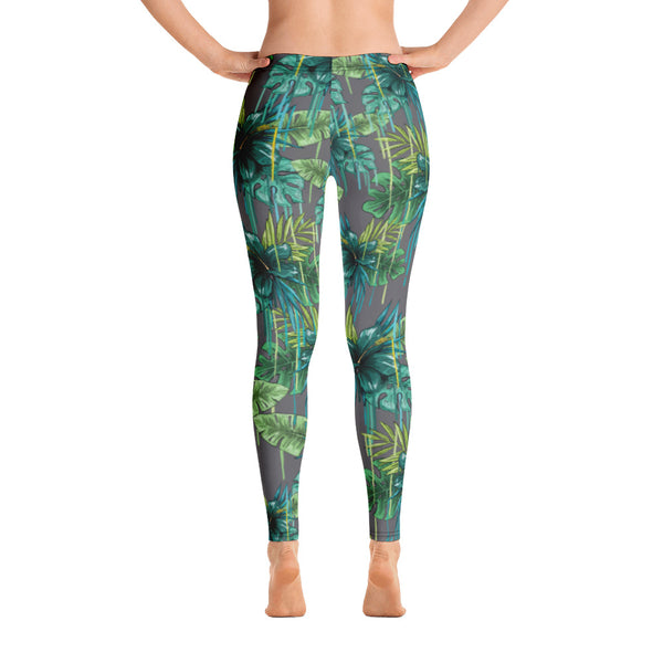 Grey Tropical Casual Women's Leggings