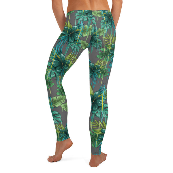 Grey Tropical Casual Women's Leggings