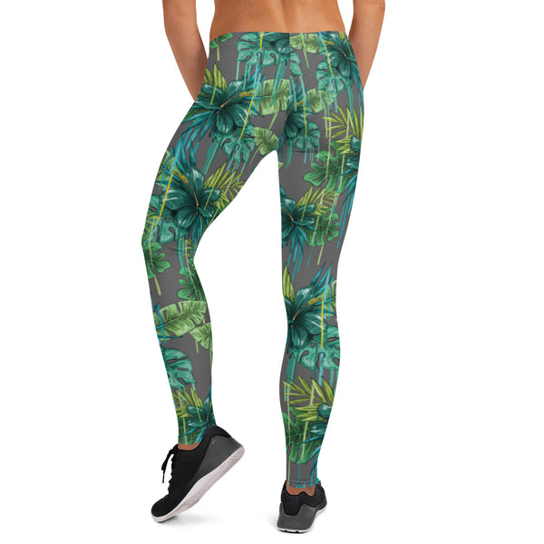 Grey Tropical Casual Women's Leggings
