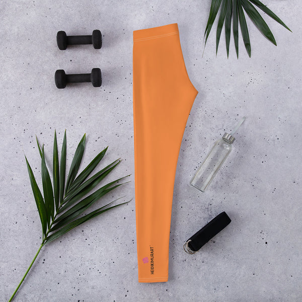 Women's Casual Orange Leggings - Heidikimurart Limited Orange Long Women's Casual Leggings, Solid Color Modern Essential Women's Long Tights, Women's Long Dressy Casual Fashion Leggings/ Running Tights - Made in USA/ EU/ MX (US Size: XS-XL)