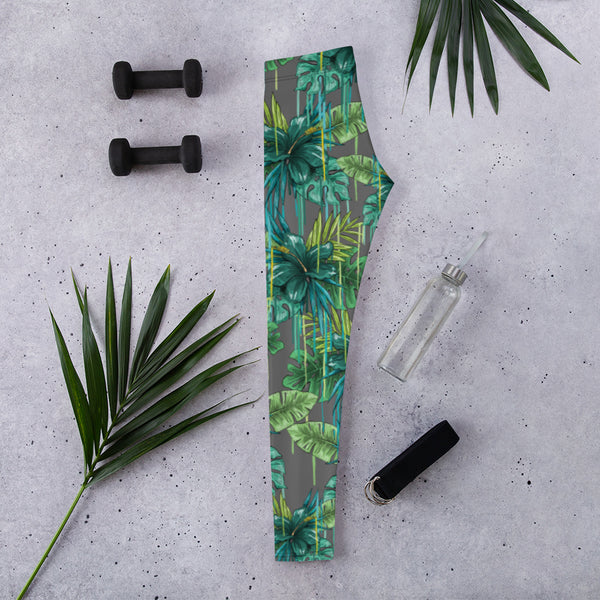 Grey Tropical Casual Women's Leggings