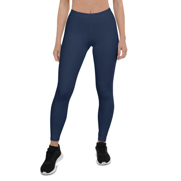 Navy Blue Women's Casual Leggings, Solid Navy Blue Color Fashion Fancy Women's Long Dressy Casual Fashion Leggings/ Running Tights - Made in USA/ EU/ MX (US Size: XS-XL)