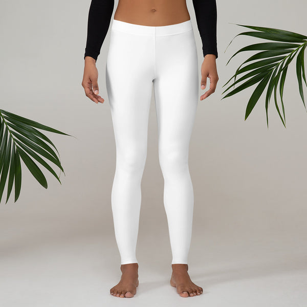 White Casual Women's Leggings - Heidikimurart Limited  White Long Women's Casual Leggings, Solid Color Modern Essential Women's Long Tights, Women's Long Dressy Casual Fashion Leggings/ Running Tights - Made in USA/ EU/ MX (US Size: XS-XL)