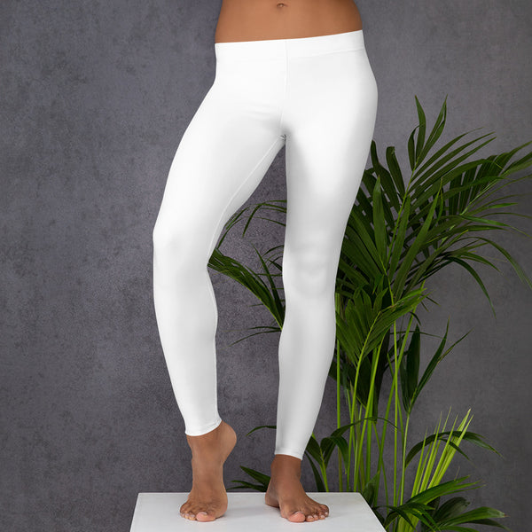 White Casual Women's Leggings - Heidikimurart Limited White Long Women's Casual Leggings, Solid Color Modern Essential Women's Long Tights, Women's Long Dressy Casual Fashion Leggings/ Running Tights - Made in USA/ EU/ MX (US Size: XS-XL)