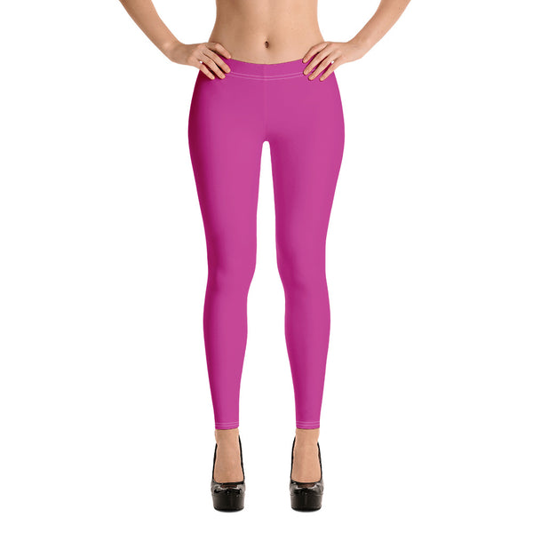 Dark Pink Women's Casual Leggings, Bright Hot Pink Solid Color Fashion Fancy Women's Long Dressy Casual Fashion Leggings/ Running Tights - Made in USA/ EU/ MX (US Size: XS-XL)