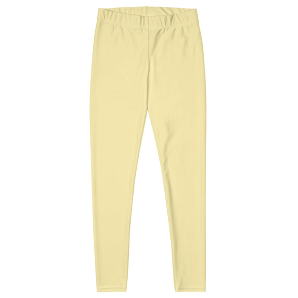 Pastel Yellow Women's Casual Leggings, Solid Pale Yellow Color Fashion Fancy Women's Long Dressy Casual Fashion Leggings/ Running Tights - Made in USA/ EU/ MX (US Size: XS-XL)