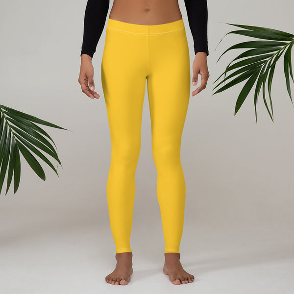 Yellow Solid Color Casual Leggings, Best Solid Color Fashion Fancy Women's Long Dressy Casual Fashion Leggings/ Running Tights - Made in USA/ EU/ MX (US Size: XS-XL)