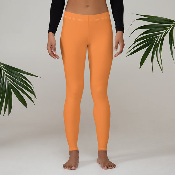 Women's Casual Orange Leggings - Heidikimurart Limited Orange Long Women's Casual Leggings, Solid Color Modern Essential Women's Long Tights, Women's Long Dressy Casual Fashion Leggings/ Running Tights - Made in USA/ EU/ MX (US Size: XS-XL)